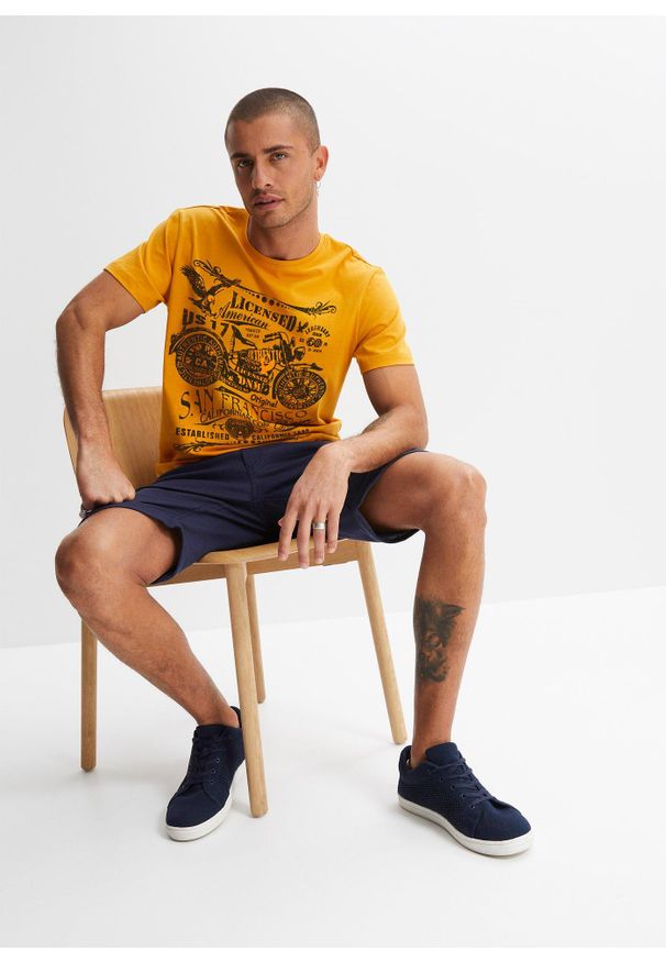 bonprix - T-shirt z czystej bawełny. Okazja: na co dzień. Kolor: pomarańczowy. Materiał: bawełna. Wzór: nadruk. Styl: casual