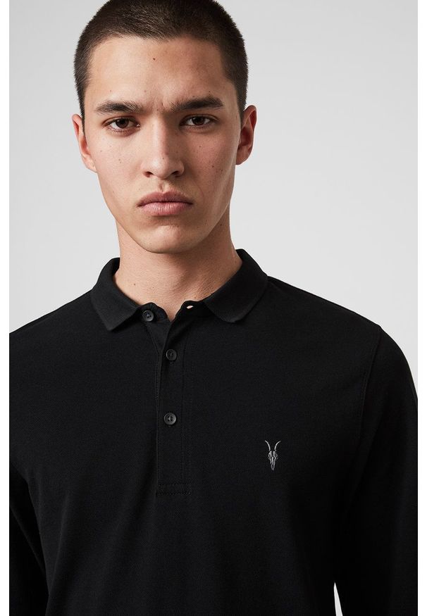 AllSaints - Longsleeve Reform Polo. Okazja: na co dzień. Typ kołnierza: polo. Kolor: czarny. Materiał: dzianina. Długość rękawa: długi rękaw. Styl: casual