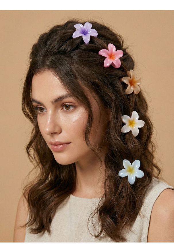 Sinsay - Spinki do włosów w kształcie kwiatów 6 pack - wielobarwny. Wzór: kwiaty