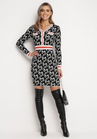 Born2be - Czarno-Biała Sweterkowa Sukienka Mini Paixdas. Kolor: czarny. Materiał: tkanina, dzianina. Długość rękawa: długi rękaw. Długość: mini #3