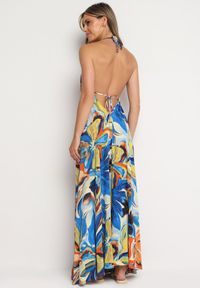 Born2be - Niebiesko-Żółta Rozkloszowana Sukienka z Wiskozy z Odcięciem pod Biustem Wiązana na Szyi i Plecach Nividia. Okazja: na co dzień. Kolor: niebieski. Materiał: wiskoza. Typ sukienki: proste, sportowe. Styl: casual, elegancki, sportowy, klasyczny #4