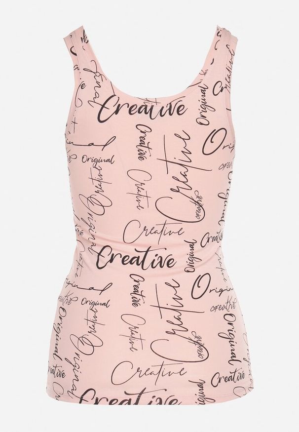 Born2be - Różowy Top z Bawełny z Napisami Savanette. Okazja: na co dzień. Kolor: różowy. Materiał: bawełna. Wzór: napisy. Styl: casual