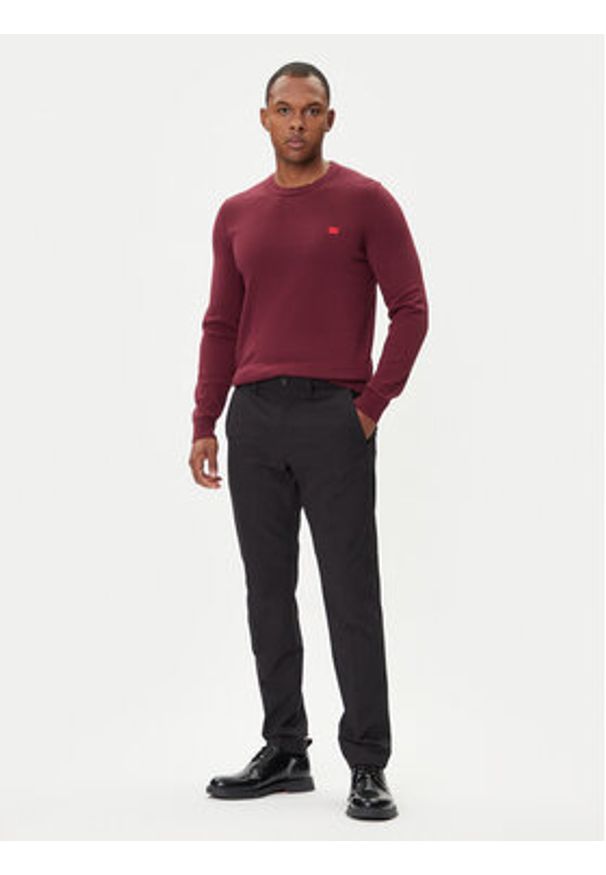 Hugo - HUGO Sweter San Cassius-C1 50475083 Bordowy Regular Fit. Kolor: czerwony. Materiał: bawełna