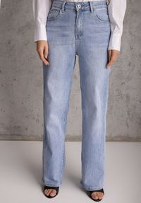 Renee - Niebieskie Bawełniane Jeansy High Waist Wide Leg Cariloth. Stan: podwyższony. Kolekcja: plus size. Kolor: niebieski #5