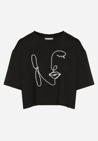 Born2be - Czarny Krótki Bawełniany T-shirt z Ozdobną Aplikacją ze Sznurkiem Abiola. Kolor: czarny. Materiał: bawełna. Długość: krótkie. Wzór: aplikacja #7
