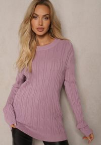 Renee - Fioletowy Sweter z Wiskozą Ozdobiony Tłoczeniem Savra. Okazja: na randkę, na co dzień. Kolor: fioletowy. Materiał: wiskoza. Wzór: aplikacja. Styl: casual, elegancki #5