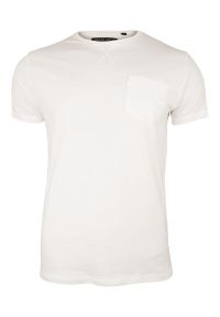 Kremowy T-Shirt (Koszulka) z Kieszonką, Bez Nadruku -Brave Soul Męski, Okrągły Dekolt, Écru, Bawełna. Okazja: na co dzień. Kolor: brązowy, wielokolorowy, beżowy. Materiał: bawełna. Sezon: wiosna, lato. Styl: casual #1