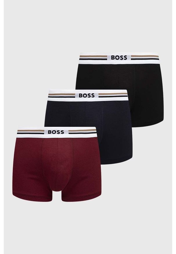 BOSS bokserki 3-pack męskie kolor bordowy. Kolor: czerwony. Materiał: materiał, wiskoza
