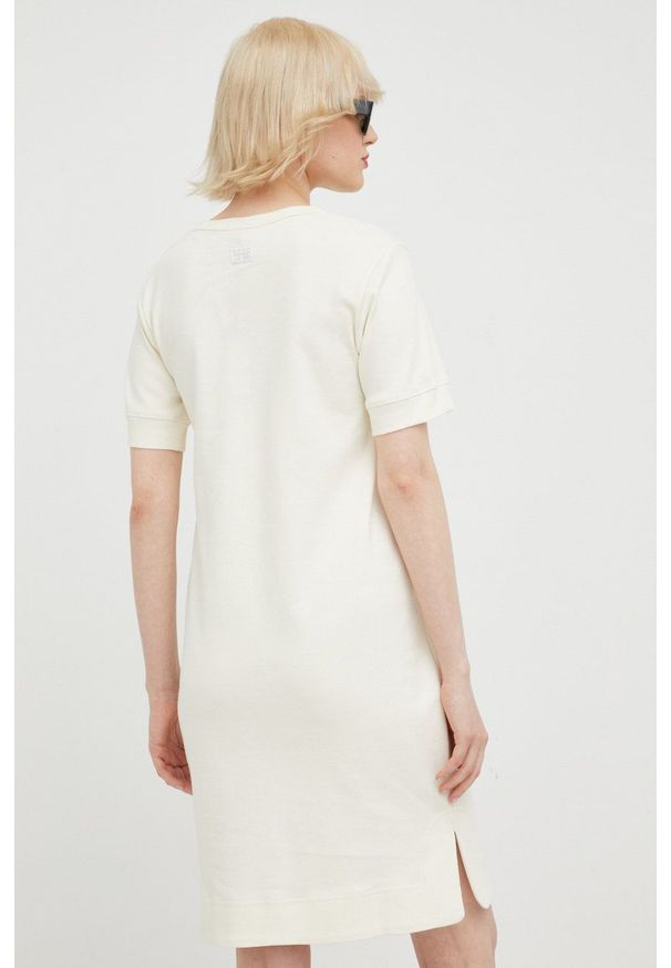 G-Star RAW - G-Star Raw sukienka bawełniana kolor beżowy mini prosta. Okazja: na co dzień. Kolor: beżowy. Materiał: bawełna. Wzór: nadruk. Typ sukienki: proste. Styl: casual. Długość: mini