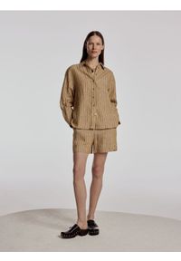 Reserved - Lniana koszula w paski - warm olive. Materiał: len. Wzór: paski #1