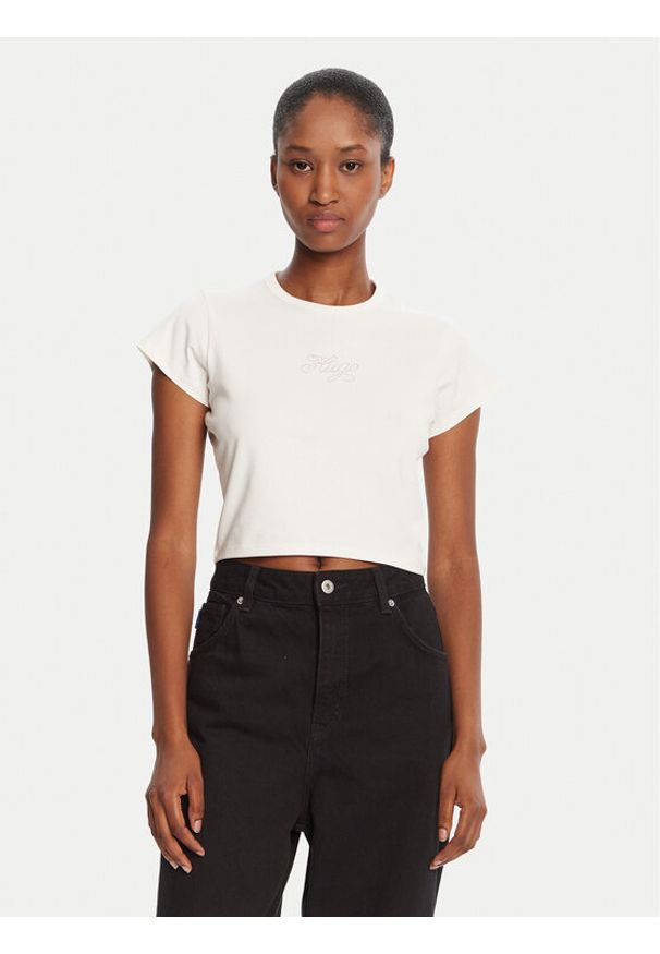 Hugo - HUGO T-Shirt Rhinestone 50551404 Écru Slim Fit. Materiał: bawełna