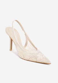 Renee - Beżowe Szpilki VICES Slingback z Ażurową Cholewką Ernestine. Zapięcie: pasek. Kolor: beżowy. Materiał: satyna. Szerokość cholewki: normalna. Wzór: ażurowy. Obcas: na szpilce. Styl: elegancki #7