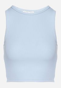 Born2be - Jasnoniebieski Krótki Tank Top z Prążkowanej Tkaniny Nevallia. Okazja: na co dzień. Kolor: niebieski. Materiał: tkanina, prążkowany. Długość: krótkie. Styl: klasyczny, elegancki, casual #4