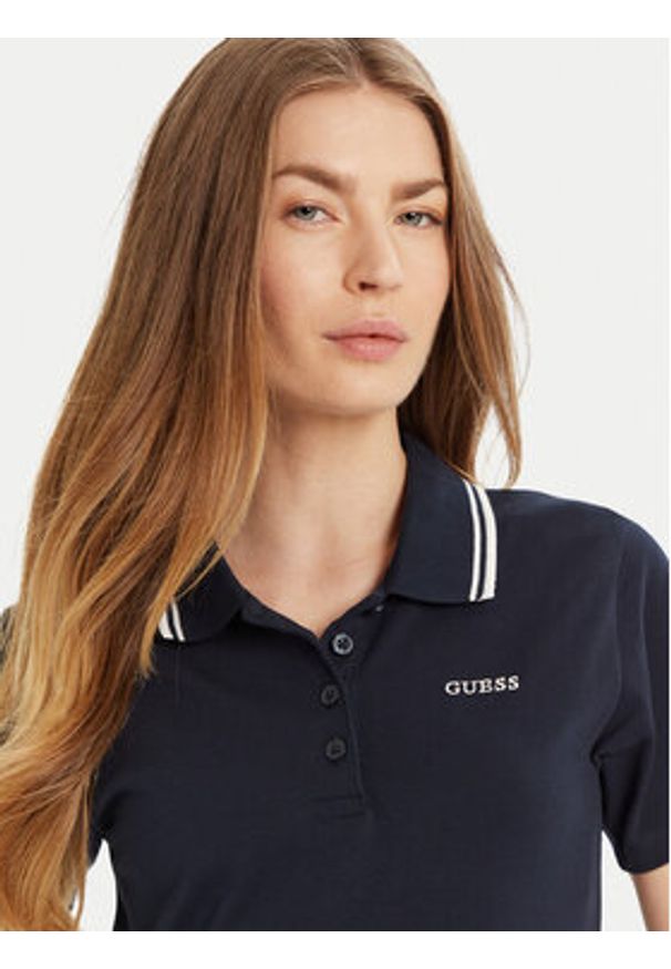 Guess Polo V5GP06 KCOK1 Granatowy Slim Fit. Typ kołnierza: polo. Kolor: niebieski. Materiał: bawełna