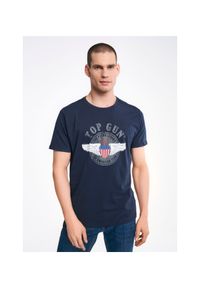 Ochnik - Granatowy T-shirt męski Top Gun. Kolor: niebieski. Materiał: bawełna. Wzór: nadruk