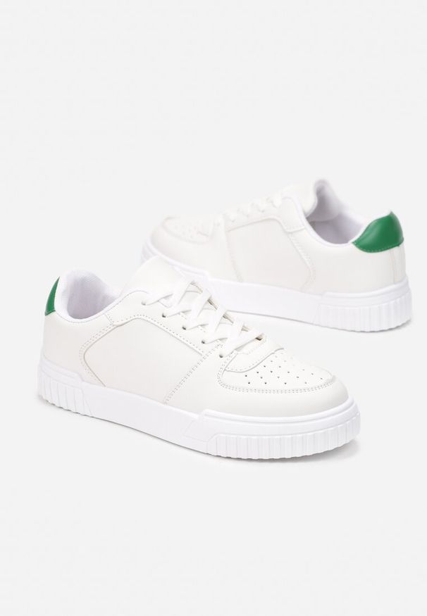 Born2be - Biało-Zielone Sneakersy Polane. Wysokość cholewki: przed kostkę. Zapięcie: sznurówki. Kolor: biały. Materiał: jeans. Szerokość cholewki: normalna. Wzór: aplikacja. Sezon: lato. Obcas: na płaskiej podeszwie