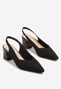 Renee - Czarne Czółenka na Słupku Typu Slingback Fonnaria. Zapięcie: pasek. Kolor: czarny. Wzór: aplikacja. Sezon: lato. Obcas: na słupku. Styl: klasyczny, elegancki, wizytowy. Wysokość obcasa: średni #4