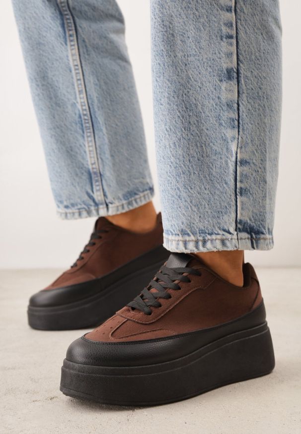Born2be - Brązowe Sneakersy VICES na Platformie w Stylu lat 90. Donah. Kolor: brązowy. Sezon: lato. Obcas: na platformie