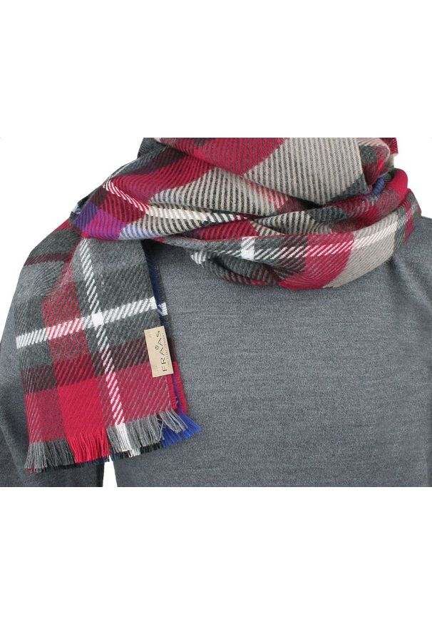 Szalik Męski - V. Fraas - Cashmink - Krata, Czerwień i Popiel. Kolor: czerwony. Materiał: tkanina, wełna, materiał, syntetyk, poliakryl. Sezon: lato