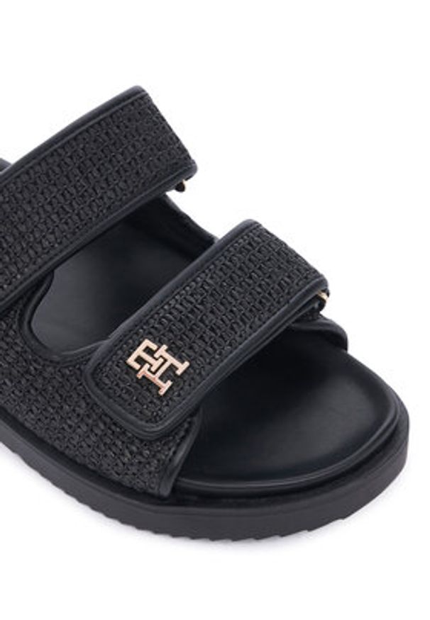 TOMMY HILFIGER - Tommy Hilfiger Klapki Double Strap Raffia FW0FW09122 Czarny. Kolor: czarny. Materiał: syntetyk