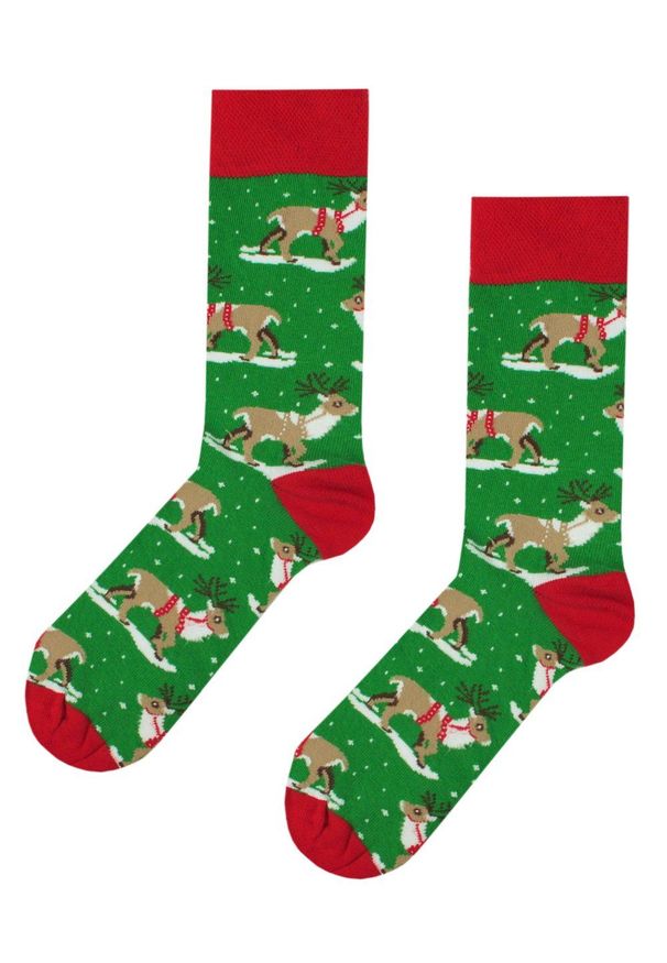 His Story - Skarpetki Bawełniane - Tematyczne - Zielone w Renifery. Kolor: zielony. Materiał: elastan, bawełna, poliamid