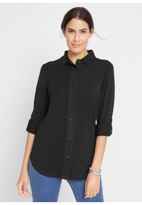 bonprix - Bluzka z dżerseju, długa. Kolor: czarny. Materiał: jersey. Długość: długie #1