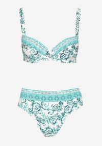 Renee - Jasnozielone Bikini Zdobione Ornamentalnym Printem Biustonosz i Figi Mirulea. Kolor: zielony. Wzór: aplikacja, nadruk