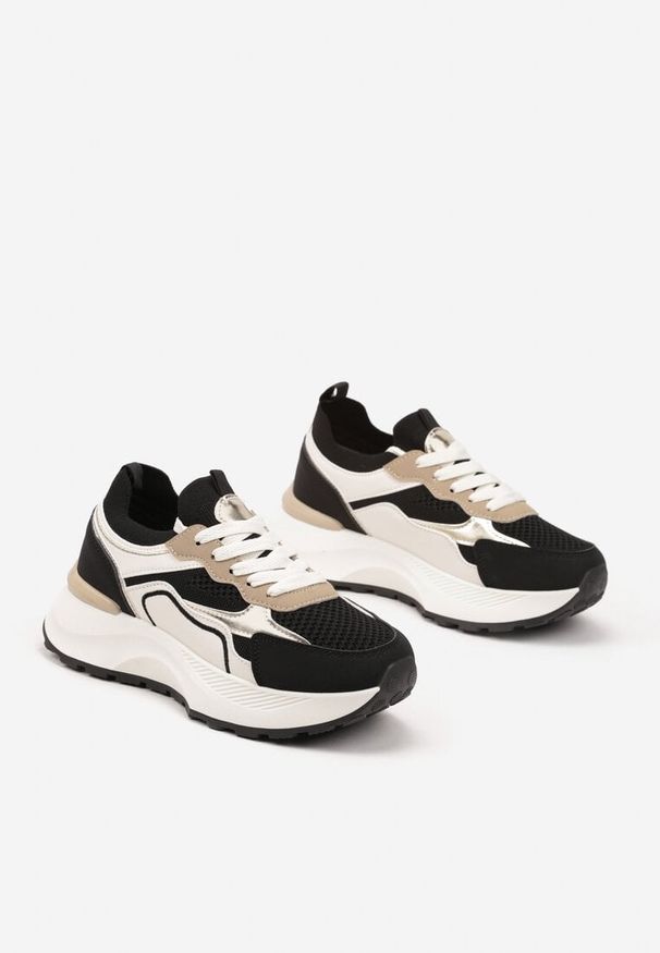 Born2be - Czarne Sneakersy w Streetwearowym Stylu na Grubej Podeszwie Zelluria. Okazja: na co dzień. Kolor: czarny. Materiał: jeans