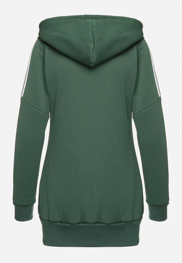 Born2be - Zielona Bluza z Kapturem o Dłuższym Fasonie Lindira. Typ kołnierza: kaptur. Kolor: zielony. Materiał: dzianina. Długość: długie