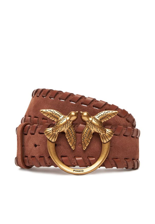 Pinko - PINKO Pasek Damski Love Berry Weaving Belt H4 20252 PLT01 105461.A2QG Brązowy. Kolor: brązowy. Materiał: zamsz, skóra