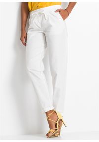 Spodnie lniane bonprix biały. Kolor: biały. Materiał: len #3