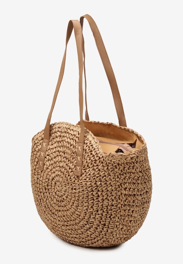 Born2be - Ciemnobeżowa Jednokomorowa Torebka z Plecionki Zapinana na Suwak Nabuma. Kolor: beżowy. Sezon: lato. Styl: boho, elegancki, casual