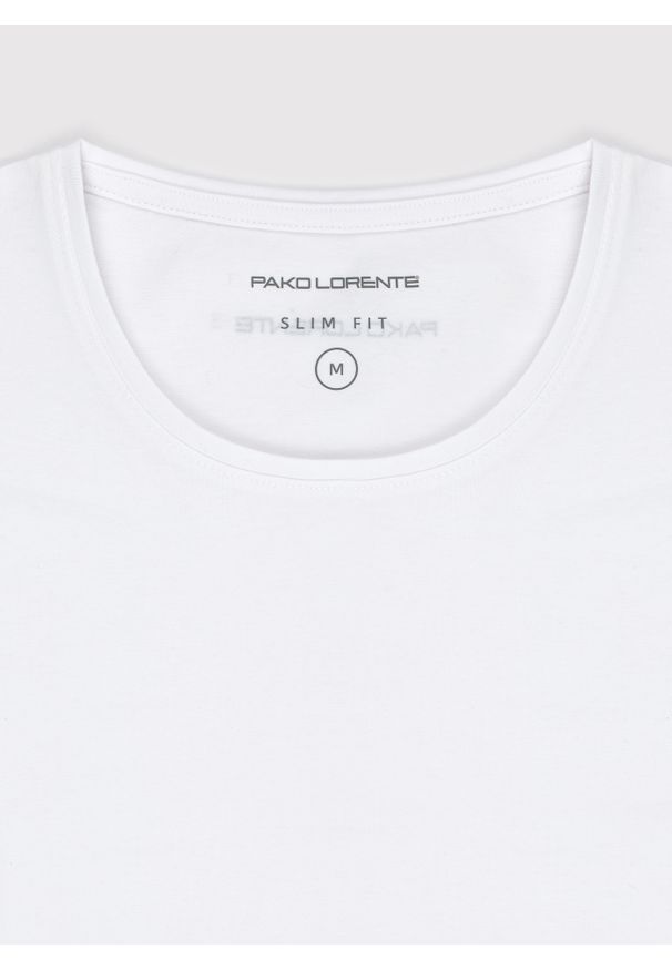 Pako Lorente - PAKO LORENTE – Biały gładki T-shirt Basic. Kolor: czarny, niebieski, biały. Materiał: elastan, bawełna. Długość rękawa: krótki rękaw. Długość: krótkie. Wzór: gładki. Styl: klasyczny
