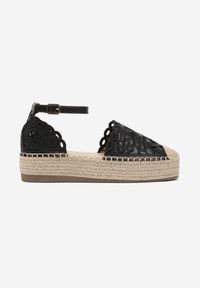 Born2be - Czarne Espadryle na Grubej Podeszwie z Ażurową Cholewką Eleasel. Okazja: na co dzień. Zapięcie: sprzączka. Kolor: czarny. Materiał: jeans. Szerokość cholewki: normalna. Wzór: ażurowy. Styl: casual