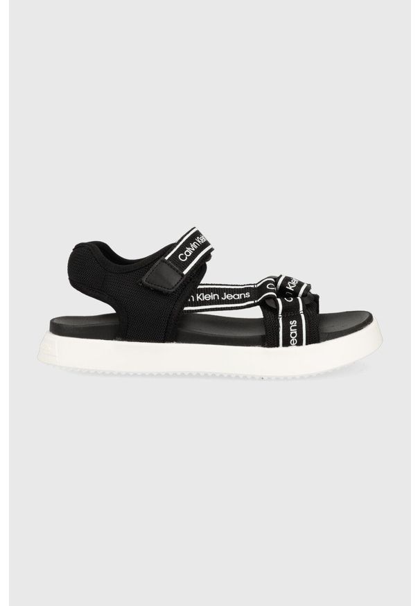 Calvin Klein Jeans sandały dziecięce kolor czarny. Zapięcie: rzepy. Kolor: czarny. Materiał: poliester