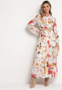 Born2be - Biała Sukienka Doreris. Okazja: na co dzień. Kolor: biały. Materiał: tkanina. Wzór: kolorowy, kwiaty. Typ sukienki: proste, koszulowe. Styl: klasyczny, casual. Długość: maxi #2