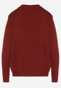 Born2be - Bordowy Klasyczny Sweter z Wełną Mailira. Okazja: na co dzień, do pracy. Kolor: czerwony. Materiał: wełna. Styl: klasyczny #2