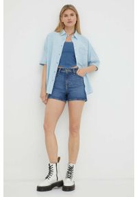 Lee szorty jeansowe Carol damskie kolor niebieski gładkie high waist. Stan: podwyższony. Kolor: niebieski. Materiał: jeans. Wzór: gładki #4