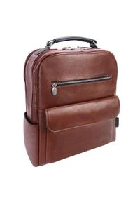 MCKLEIN - Skórzany plecak męski na laptopa McKlein Logan brązowy. Kolor: brązowy. Materiał: skóra. Wzór: paski #1