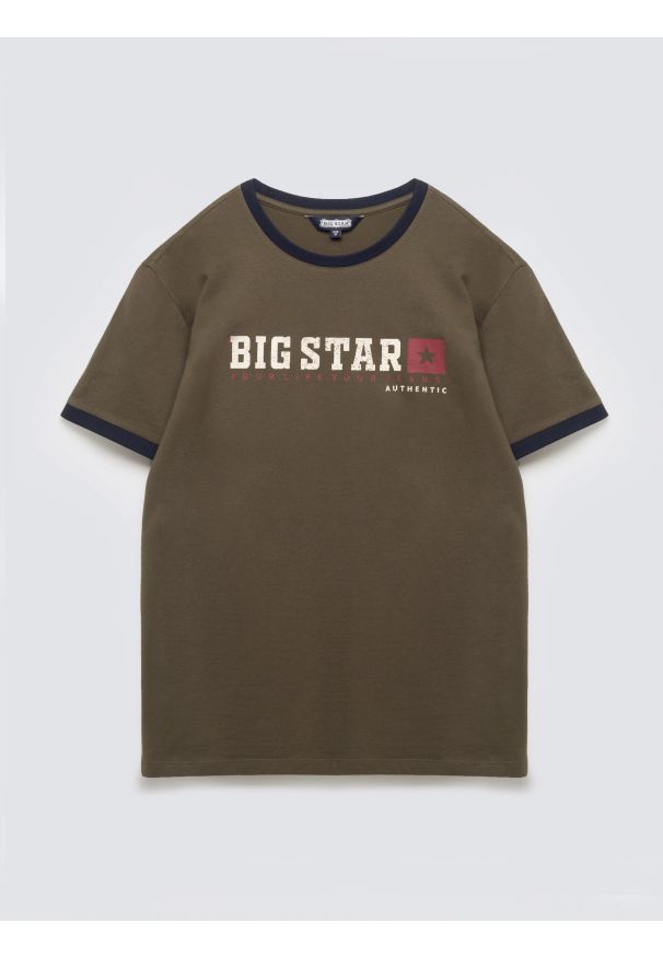 Big-Star - Koszulka męska z linii Authentic z logo BIG STAR khaki Summet 303. Okazja: na co dzień. Kolor: zielony. Materiał: bawełna. Styl: casual, sportowy, wizytowy