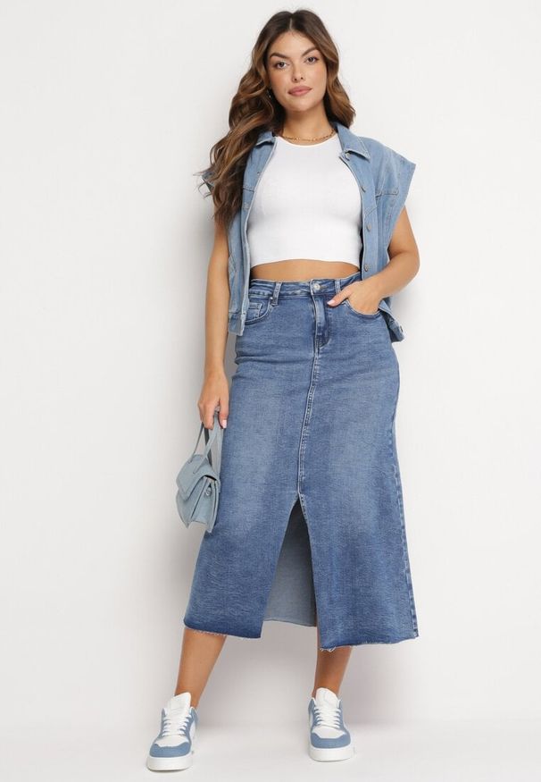 Born2be - Niebieska Jeansowa Spódnica Maxi z Wysokim Stanem Nicyela. Stan: podwyższony. Kolor: niebieski. Materiał: jeans