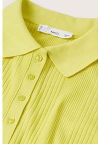 mango - Mango t-shirt Diva1 damski kolor żółty z kołnierzykiem. Okazja: na co dzień. Kolor: żółty. Materiał: włókno. Długość rękawa: krótki rękaw. Długość: krótkie. Styl: casual #4