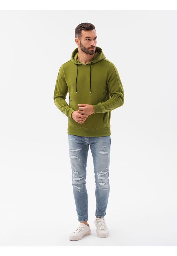 Ombre Clothing - Bluza męska z kapturem B1155 - oliwkowa - XXL. Typ kołnierza: kaptur. Kolor: oliwkowy. Materiał: bawełna, dzianina, poliester, dresówka, jeans