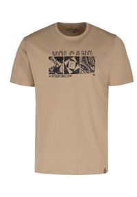 Volcano - T-shirt z outdoorowym nadrukiem, Comfort Fit, T-KELLY. Kolor: beżowy. Materiał: bawełna. Długość rękawa: krótki rękaw. Długość: krótkie. Wzór: nadruk