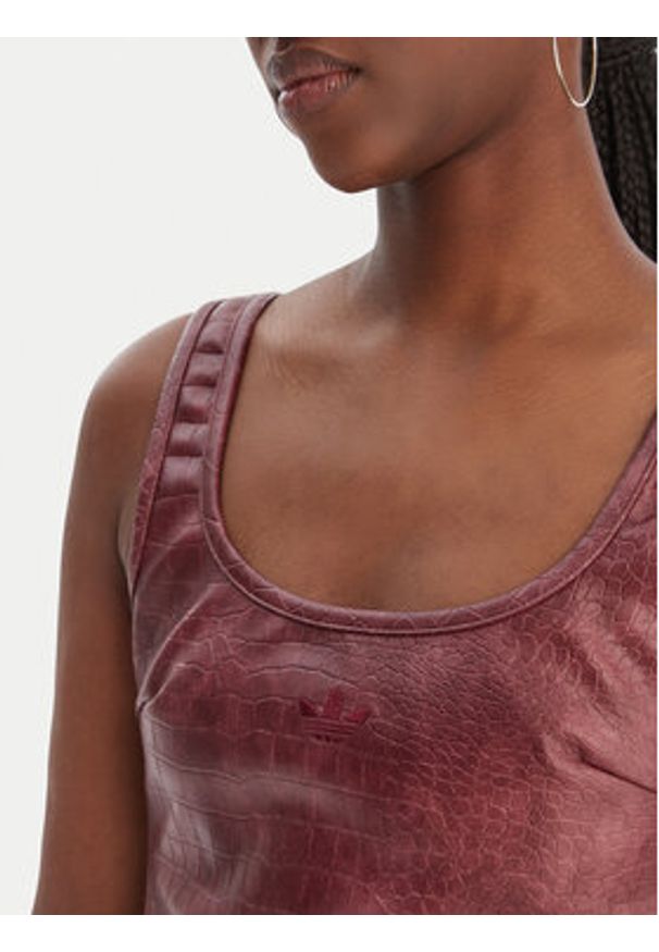 Adidas - adidas Top Pleather KD8786 Bordowy Slim Fit. Kolor: czerwony. Materiał: skóra