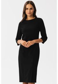 Stylove - Elegancka sukienka ołówkowa z rozcięciem czarna. Kolor: czarny. Typ sukienki: ołówkowe. Styl: elegancki