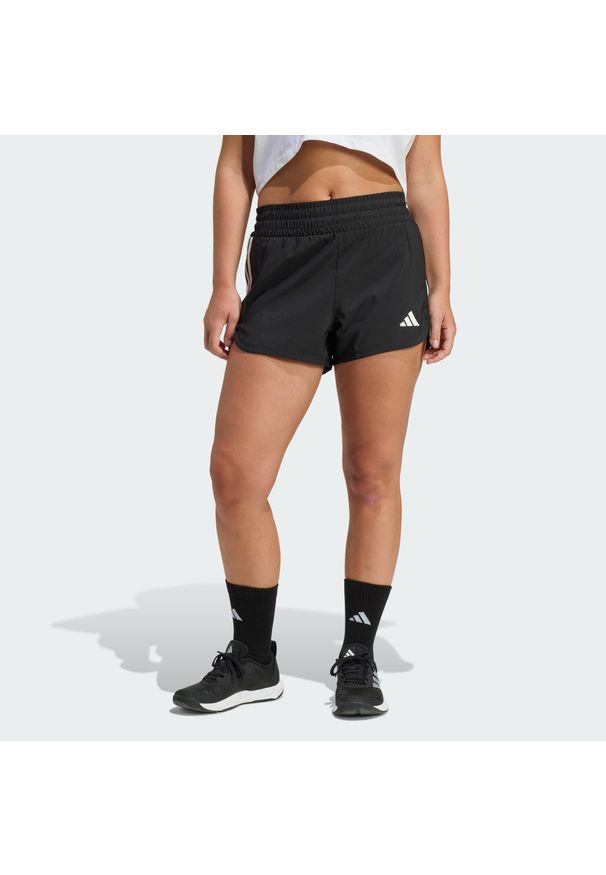 Adidas - Szorty treningowe Pacer Workout Woven High Rise. Kolor: czarny, biały, wielokolorowy. Technologia: ClimaCool (Adidas). Sport: fitness