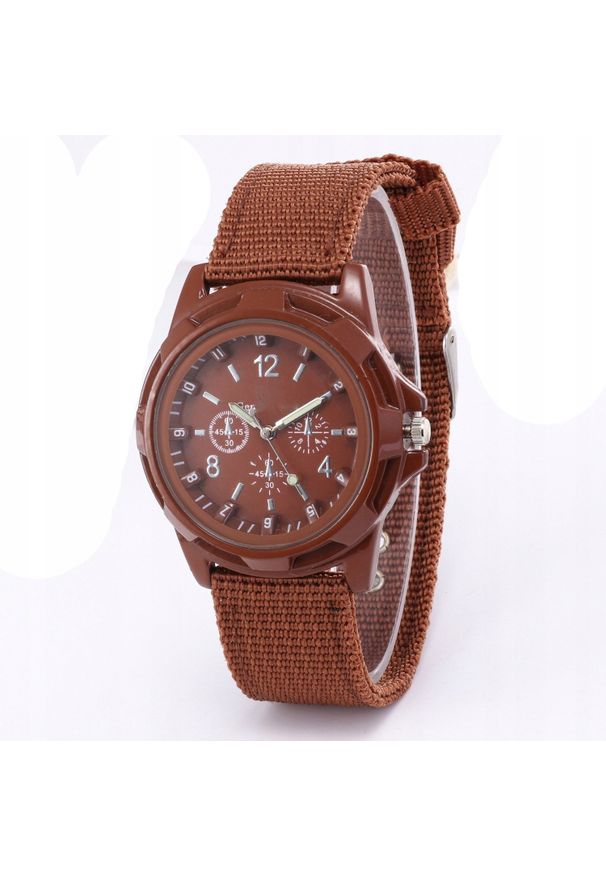 ITIMPORT - Zegarek MĘSKI Elegancki WOJSKOWY KWARCOWY Casual NYLONOWY PASEK Brązowy. Kolor: brązowy. Materiał: nylon. Styl: casual, elegancki, militarny