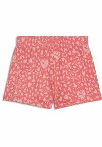 Puma - Młodzieżowe szorty Flaming Love z wysokim stanem PUMA Peach Frost Red. Stan: podwyższony. Kolor: czerwony. Wzór: nadruk
