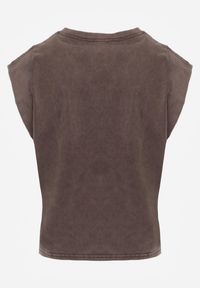 Renee - Brązowy Top z Bawełny w Stylu Grunge z Szeroką Linią Ramion Tezorea. Kolor: brązowy. Materiał: bawełna #5